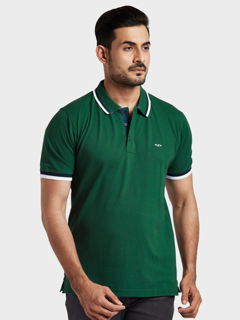 

ColorPlus Men Green Polo Collar Cotton T-shirt