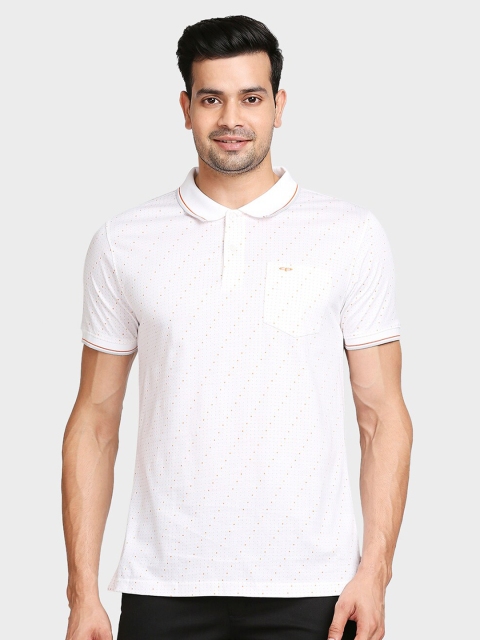 

ColorPlus Men White & Yellow Printed Polo Collar Pockets Cotton T-shirt