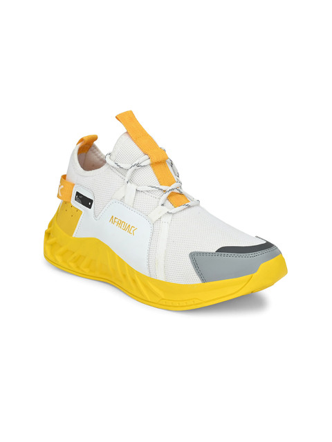 

AfroJack Men White & Yellow Colourblocked Sneakers
