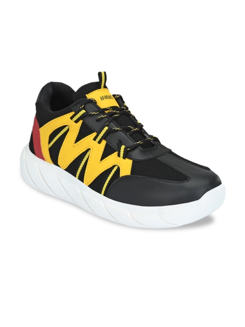 

AfroJack Men Black & Yellow Colourblocked Sneakers