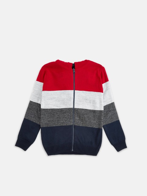 

Pantaloons Junior Boys Red & White Colourblocked Front-Open Pullover