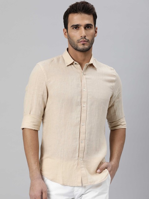 

RARE RABBIT Men Beige Slim Fit Opaque Linen Casual Shirt