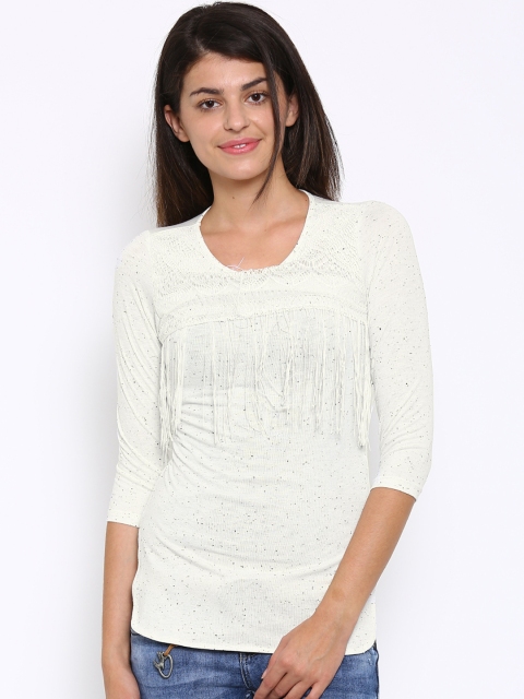 

Deal Jeans Women White Fringed SpeckledTop