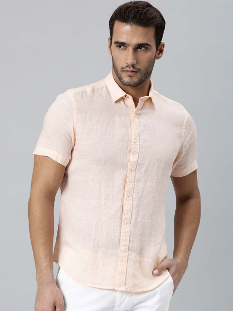 

RARE RABBIT Men Peach-Coloured Slim Fit Opaque Linen Casual Shirt