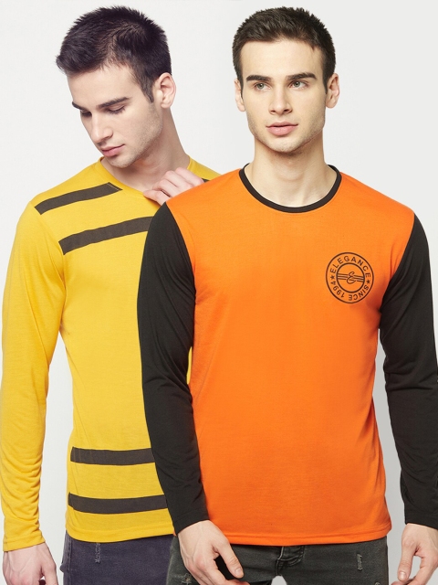 

ELEGANCE Men Pack Of 2 Colourblocked T-shirt, Yellow