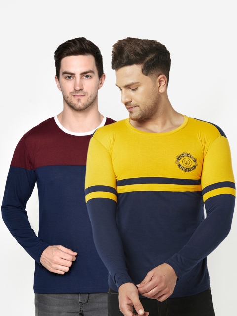 

ELEGANCE Men Pack Of 2 Colourblocked T-shirt, Navy blue