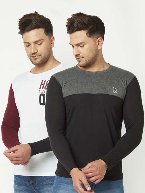 

ELEGANCE Men Pack Of 2 Colourblocked T-shirt, White