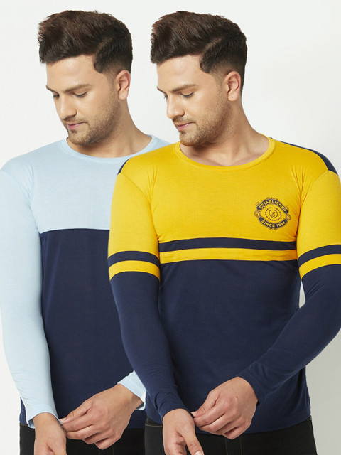 

ELEGANCE Men Pack Of 2 Colourblocked T-shirt, Blue
