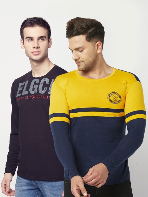 

ELEGANCE Men Pack Of 2 Colourblocked T-shirt, Black