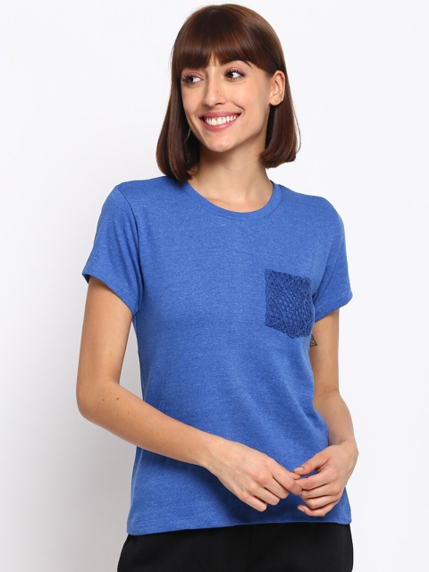 

SPARROWHAWK Women Blue Pockets Cotton T-shirt