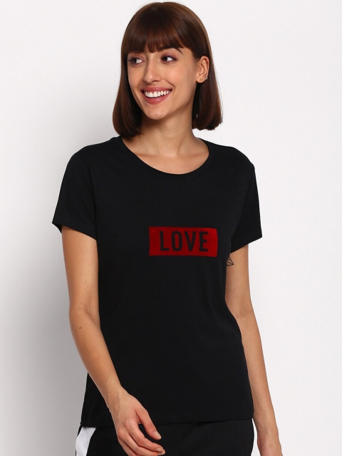 

SPARROWHAWK Women Black & Red Typography Printed T-shirt