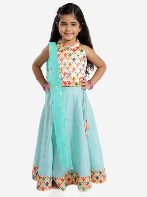 

Lil Peacock Girls Turquoise Blue & Green Embroider Ready To Wear Lehenga Blouse & Dupatta