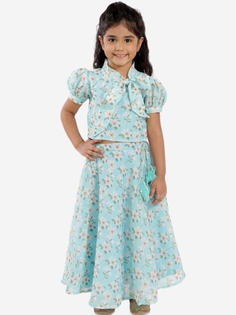 

Lil Peacock Girls Blue & White Printed Foil Print Ready to Wear Lehenga &