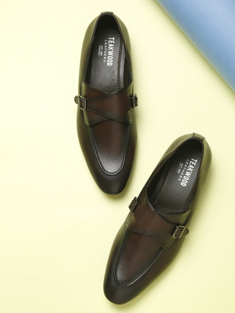 

Teakwood Leathers Men Brown Leather Solid Monk Strap Shoes