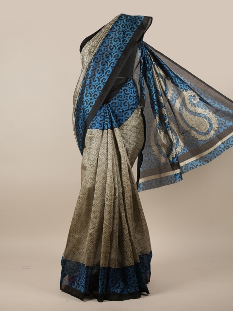 

Pothys Tan & Blue Floral Saree
