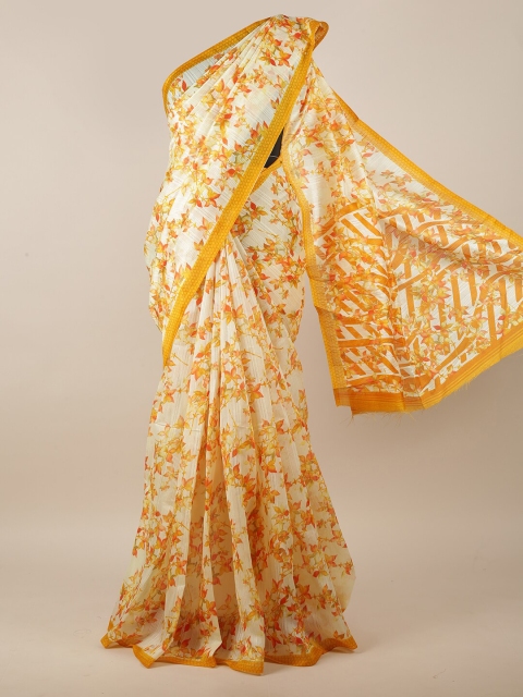 

Pothys Cream-Coloured & Yellow Floral Saree