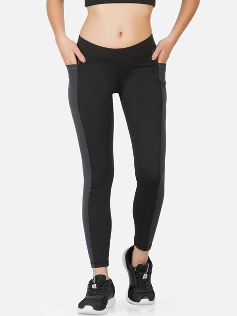 

NEU LOOK FASHION Women Black & Grey Colourblocked Gym Tights