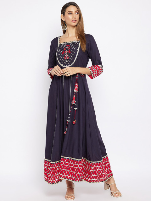 

Prakhya Women Blue & Pink Floral Embroidered Mirror Work Anarkali Kurta