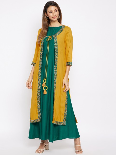 

Prakhya Yellow & Green Ethnic Maxi Dress With Jacket