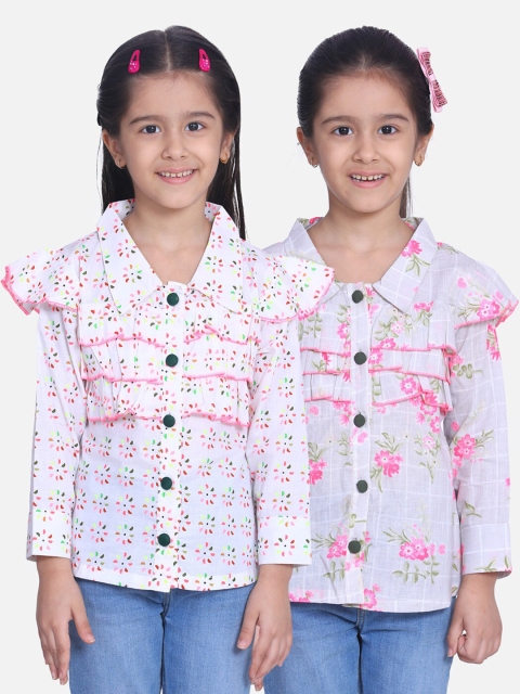 

Cutiekins Girls White Floral Crepe Shirt Style Tops Pack of 2