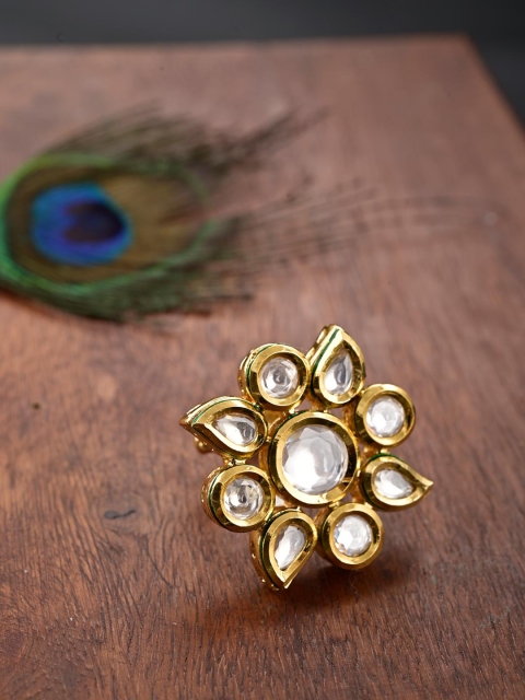 

Tistabene Gold-Plated & White Kundan-Studded Meena Traditional Wedding Ring