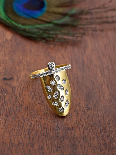 

Tistabene Gold-Plated & White Stone-Studded Designer Nail Ring