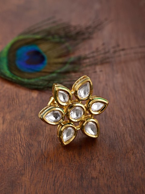 

Tistabene Gold-Plated & White Kundan-Studded Meena Floral Wedding Ring