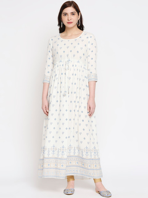 

ZRI Women White & Blue Geometric Printed Anarkali Kurta