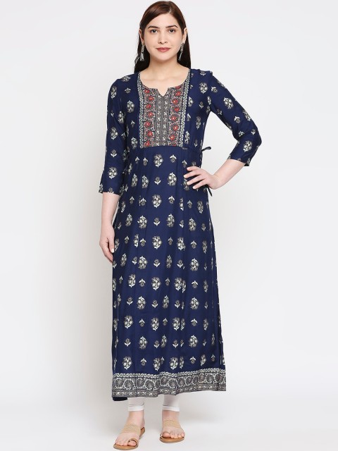 

ZRI Women Navy Blue & White Ethnic Motifs Printed Anarkali Kurta