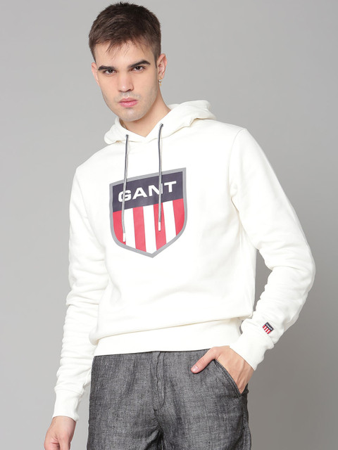 

GANT Men White Printed Hooded Cotton Pullover Sweatshirt
