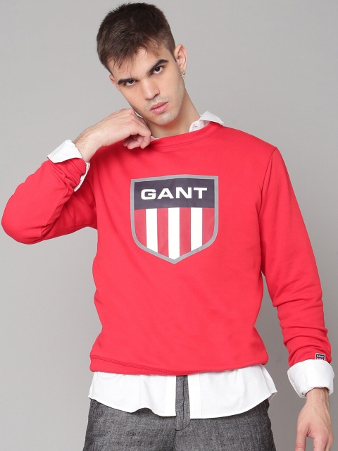 

GANT Men Red Printed Cotton Pullover Sweatshirt