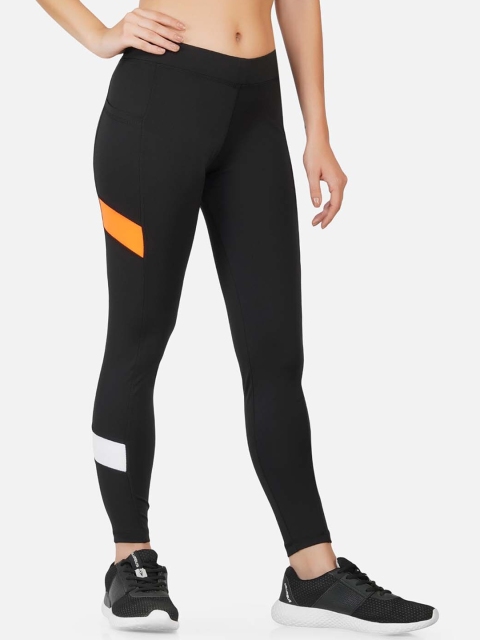 

NEU LOOK FASHION Women Black & Orange Colourblocked Gym Tights