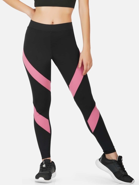 

NEU LOOK FASHION Women Black & Pink Colourblocked Gym Tights