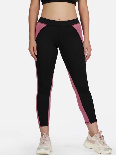 

NEU LOOK FASHION Women Black & Pink Colourblocked Gym Tights