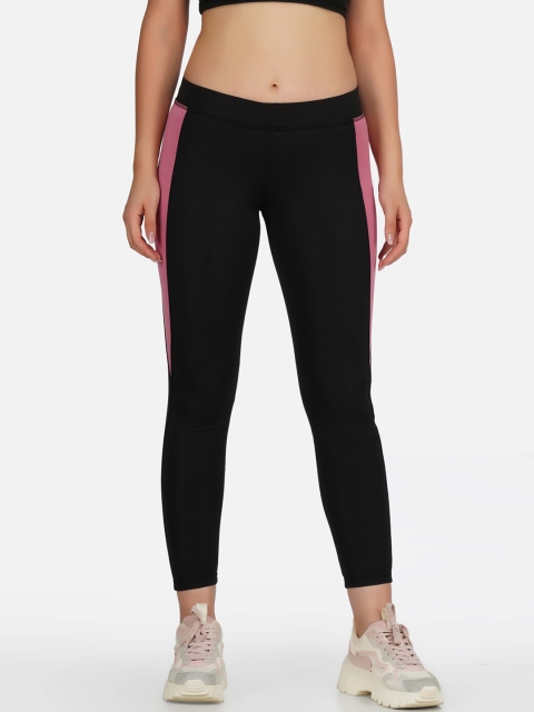 

NEU LOOK FASHION Women Black & Pink Colourblocked Gym Tights