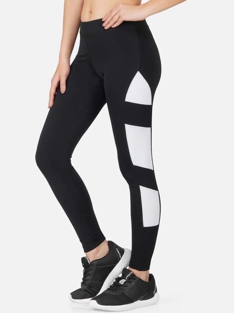 

NEU LOOK FASHION Women Black & White Colourblocked Gym Tights