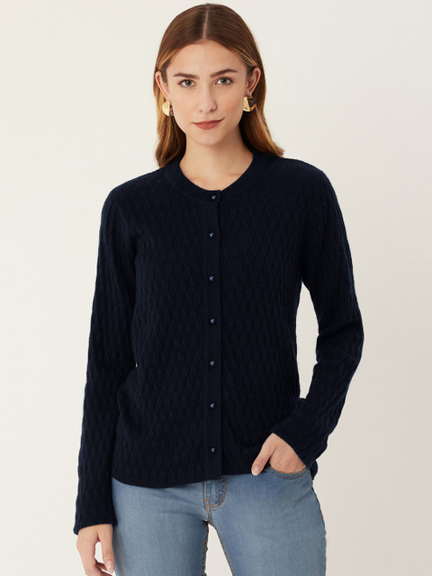 

Madame Women Navy Blue Self-Design Cardigan