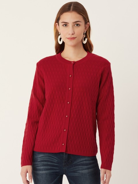 

Madame Women Red Self-Design Cardigan
