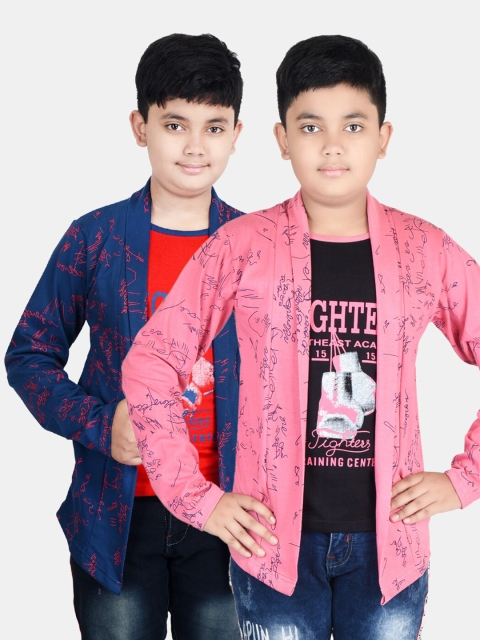 

Fabshio Boys Pink & Blue 2 Printed T-shirt