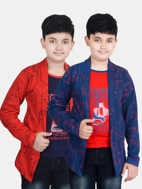 

Fabshio Pack-2 Boys Navy Blue& Red Printed T-shirt