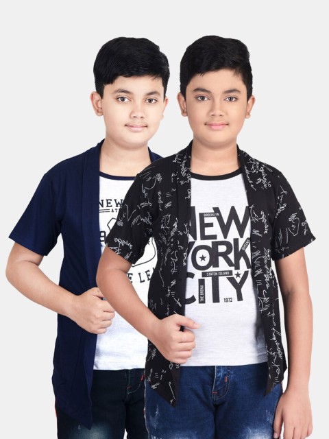 

Fabshio Boys Pack of 2 Typography Printed T-shirt, Black