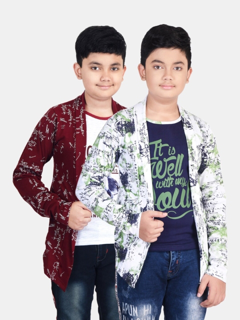 

Fabshio Boys Pack of 2 Green & Maroon Typography Printed T-shirt