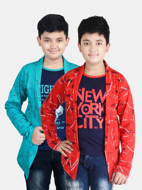 

Fabshio Boys Red & Blue 2 Printed T-shirt