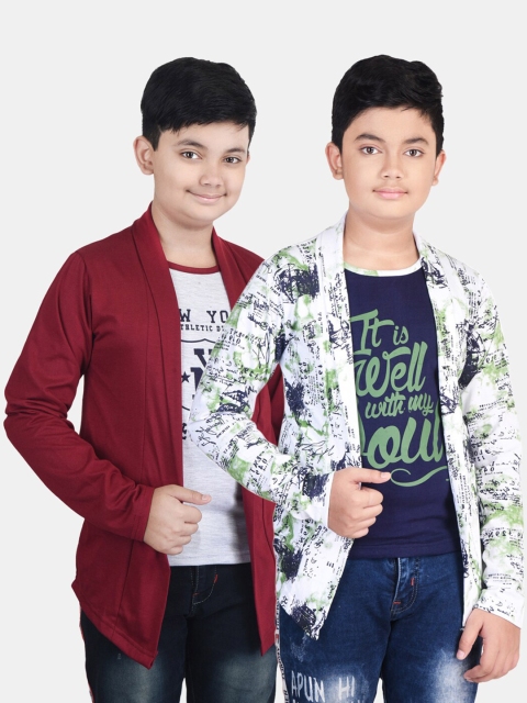 

Fabshio Boys Pack of 2 Printed Cotton T-shirt With Attached Shrugs, Green