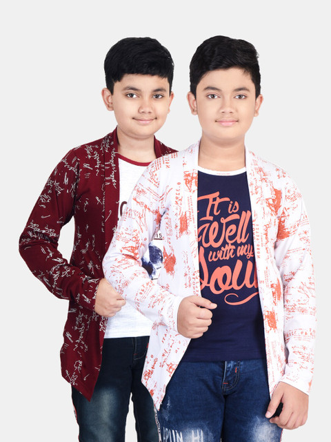 

Fabshio Pack Of 2 Boys White & Maroon Printed Tshirt