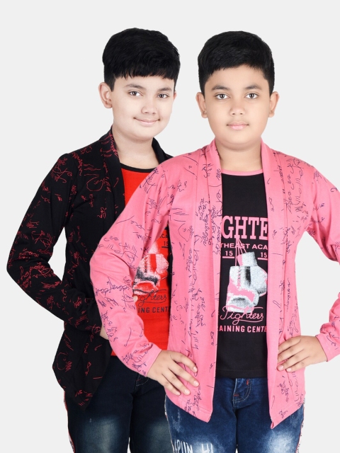 

Fabshio Boys Pink & Black Typography 2 Printed T-shirt