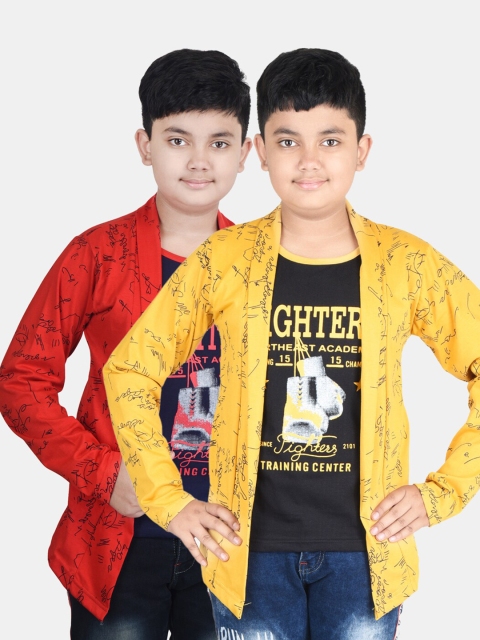 

Fabshio Boys Yellow 2 Printed Applique T-shirt