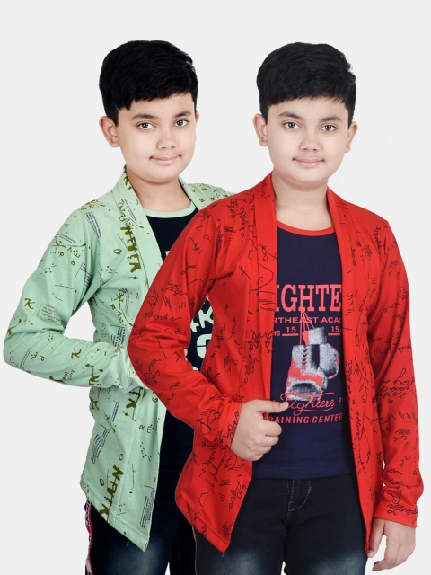 

Fabshio Boys Red & Green 2 Printed T-shirt