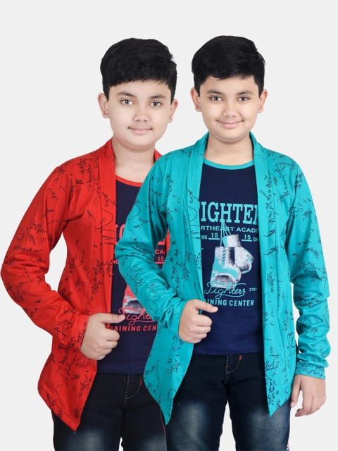 

Fabshio Boys Green & Turquoise Blue Typography 2 Printed T-shirt