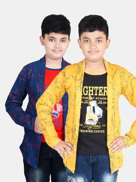 

Fabshio Boys Yellow & Blue Typography 2 Printed T-shirt